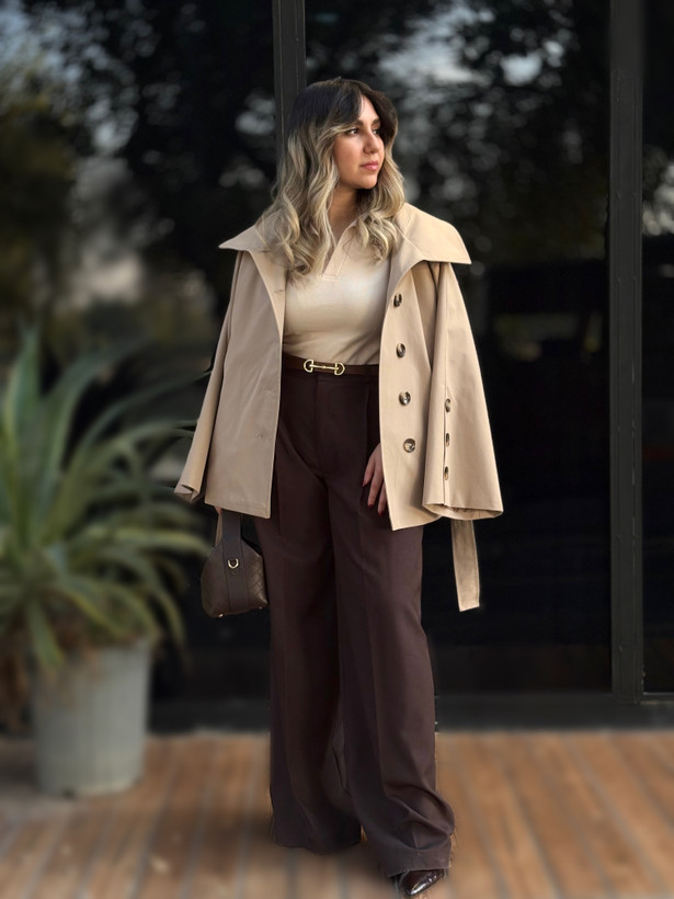 بارونی زنانه کمربنددار کوتاه ضداب رنگبندي