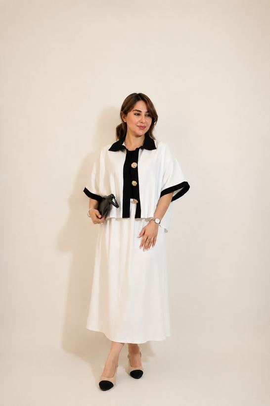 ست بلوز دامن زنانه سفید مشکی