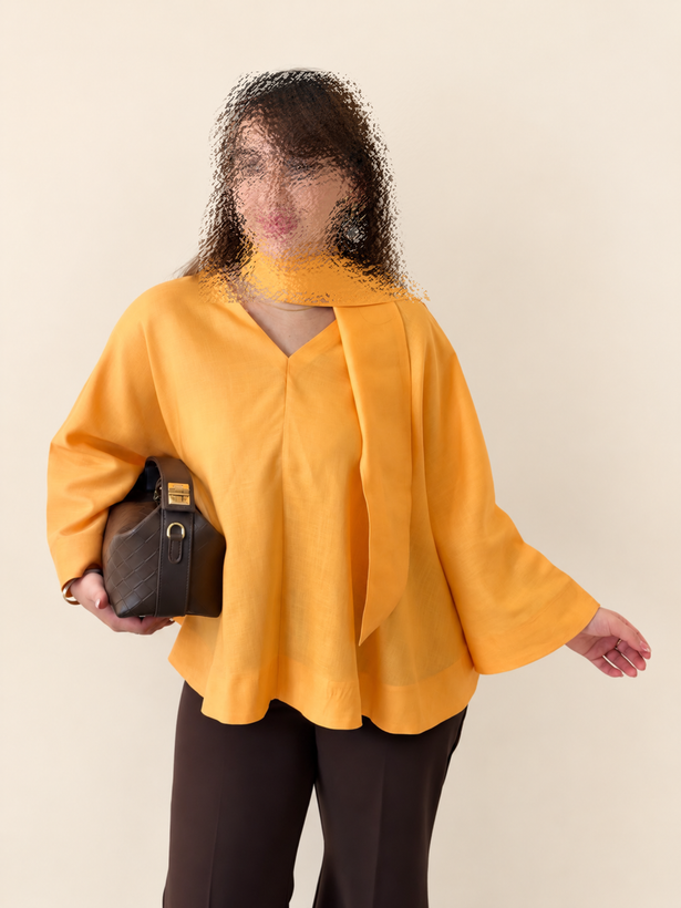 شومیز زنانه لینن مدل پانچو دارای رنگبندی