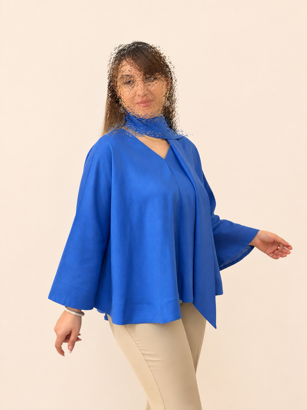 شومیز زنانه لینن مدل پانچو دارای رنگبندی