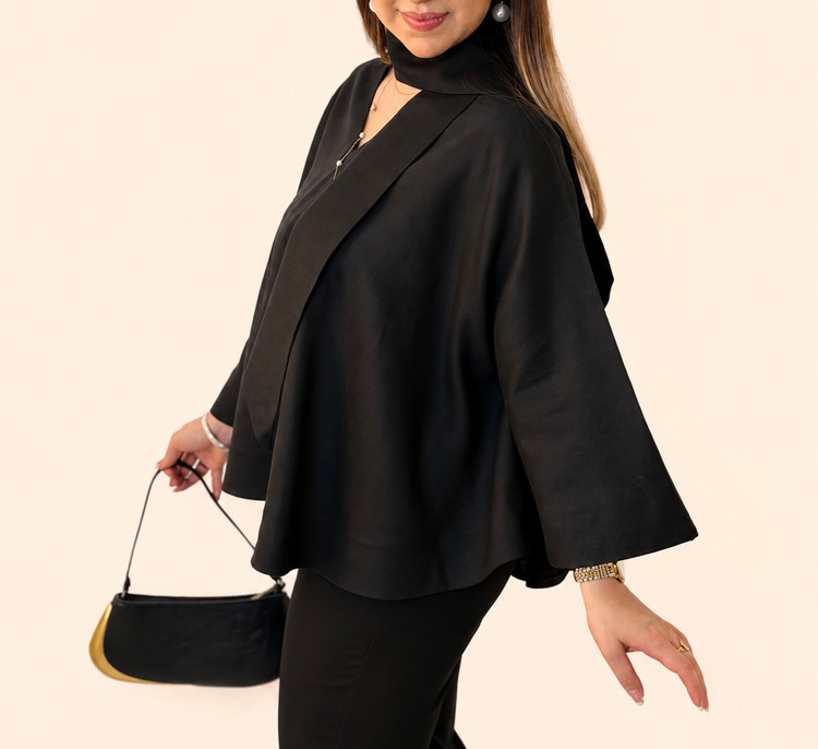 شومیز زنانه لینن مدل پانچو دارای رنگبندی